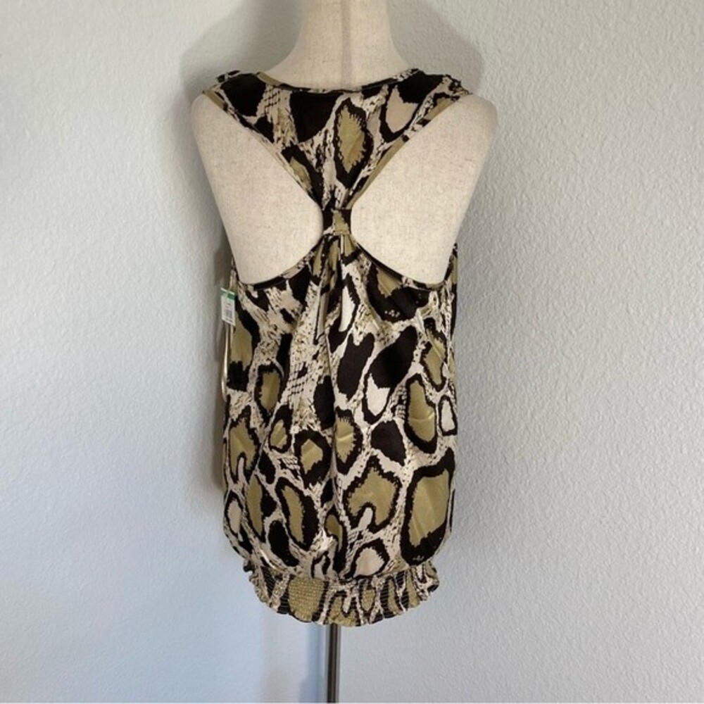NWT  Vertigo Animal Print V Neck Ruffle Sleeveless Ruche Waist Halter Size M